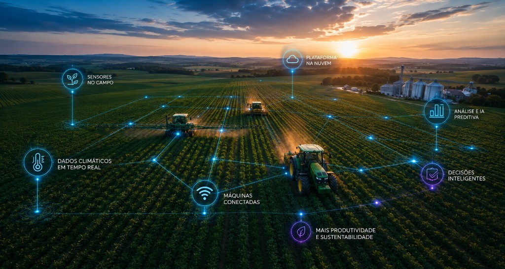 Campo conectado — operação agrícola integrada à tecnologia Vision